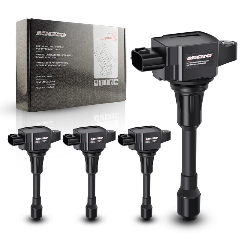 Micro Set of 4 Ignition Coils Compatible With Nissan Altima Sentra Cube Rogue Pathfinder Infiniti FX50 M56 Q70L QX60 L4 V8 UF549 22448-JA00A - Image 1